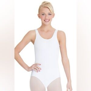 NWT Capezio Girls White Sleeveless Leotard L | Ballet Dance Gymnastics